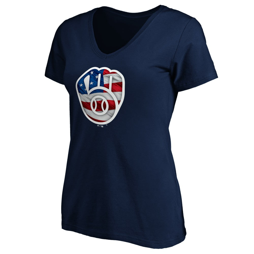 Milwaukee Brewers Logo Women's Banner Wave V-Neck T-Shirt Near Me