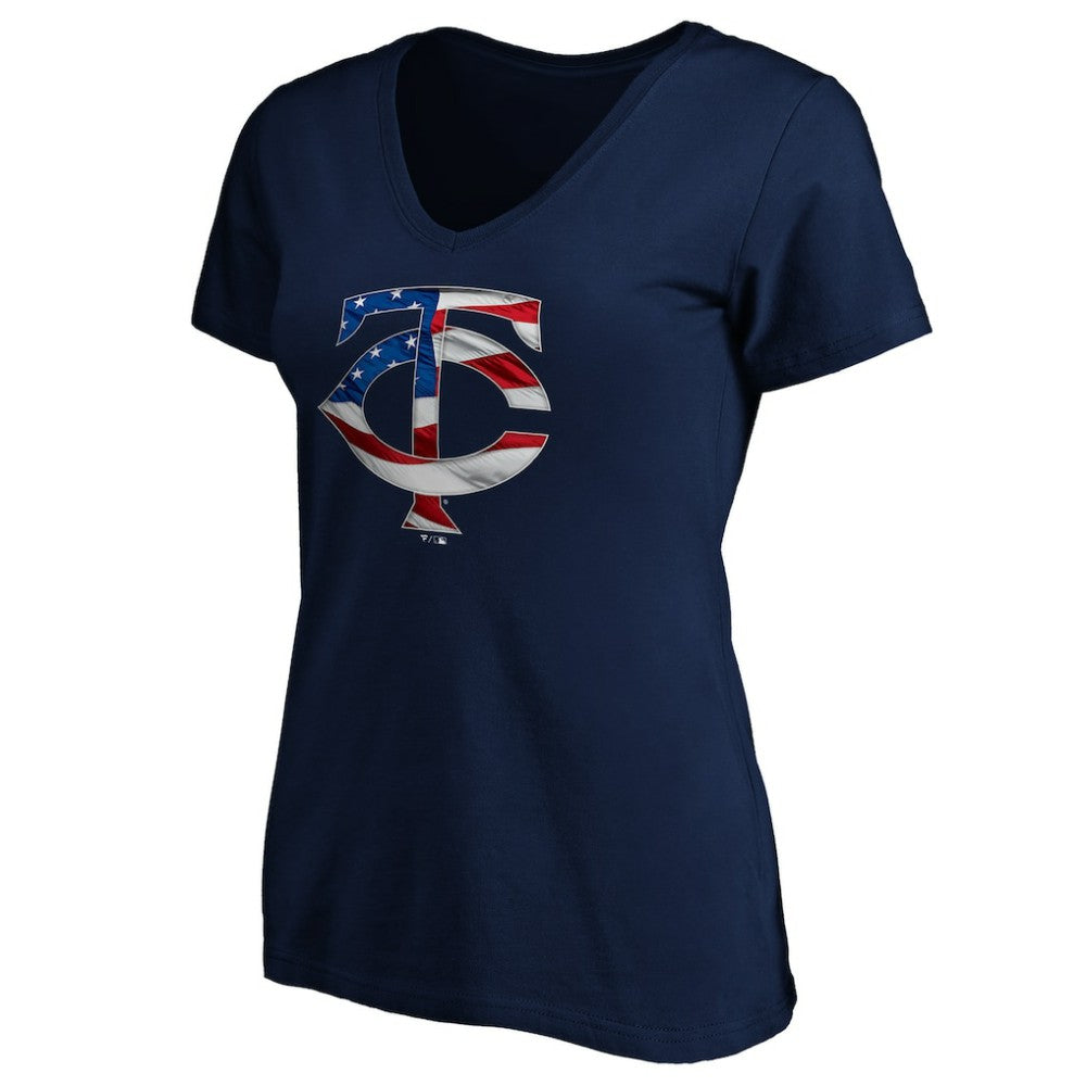 Minnesota Twins Logo Women's Banner Wave V-Neck T-Shirt Near Me