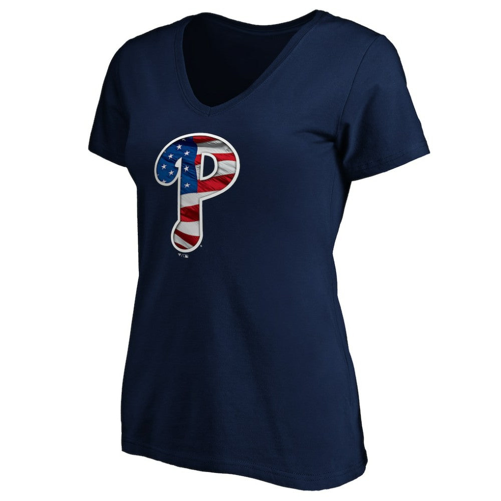 Philadelphia Phillies Logo Women's Banner Wave V-Neck T-Shirt On Sale