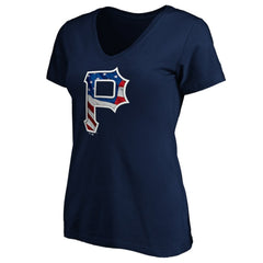 Pittsburgh Pirates Logo Women's Banner Wave V-Neck T-Shirt On Sale