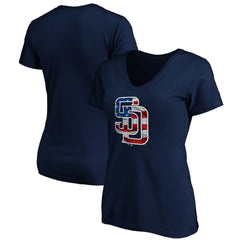 San Diego Padres Logo Women's Banner Wave V-Neck T-Shirt Clearance