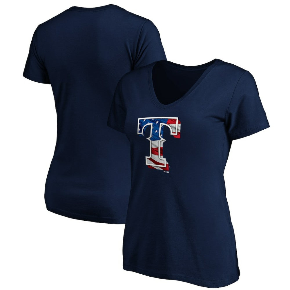 Texas Rangers Logo Women's Banner Wave V-Neck T-Shirt Clearance