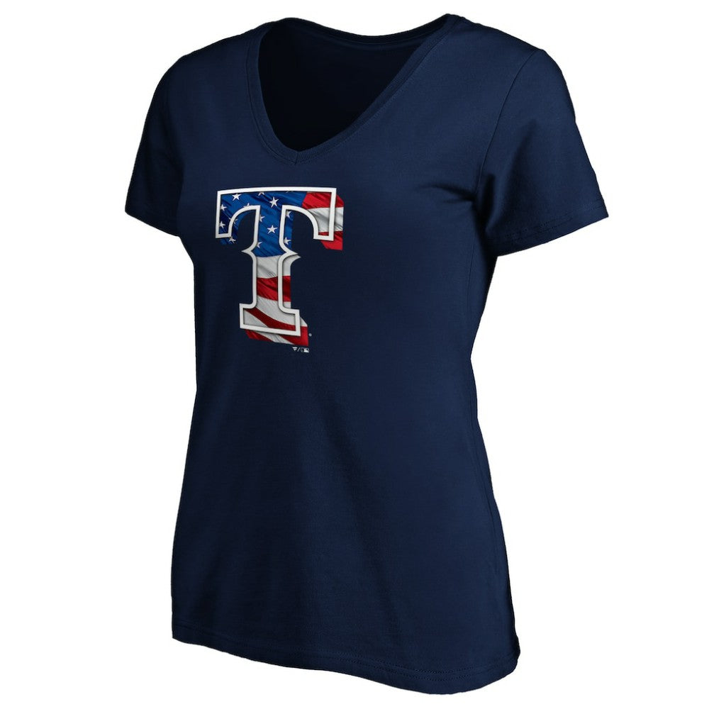 Texas Rangers Logo Women's Banner Wave V-Neck T-Shirt Clearance