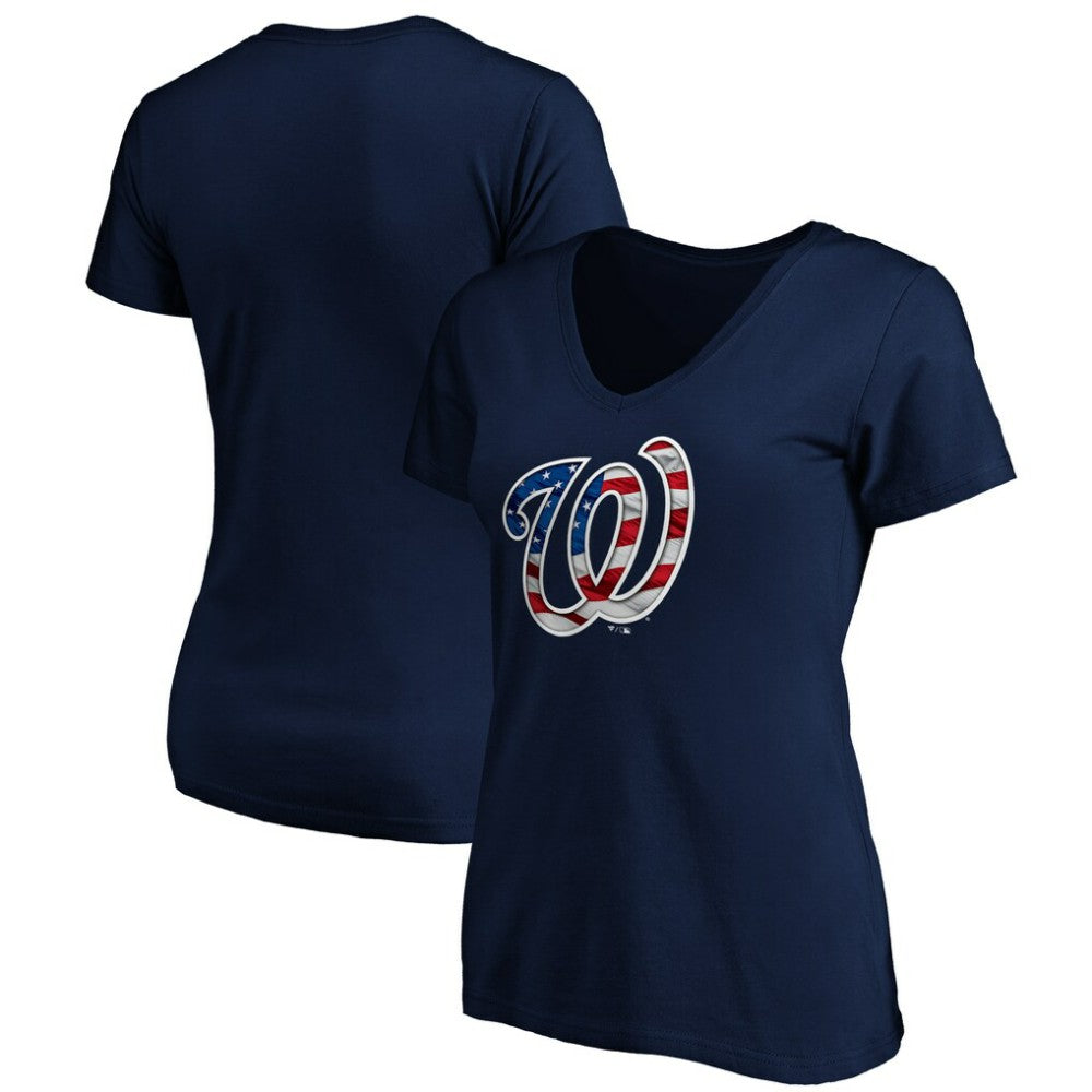 Washington Nationals Logo Women's Banner Wave V-Neck T-Shirt Clearance
