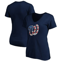 Washington Nationals Logo Women's Banner Wave V-Neck T-Shirt Clearance