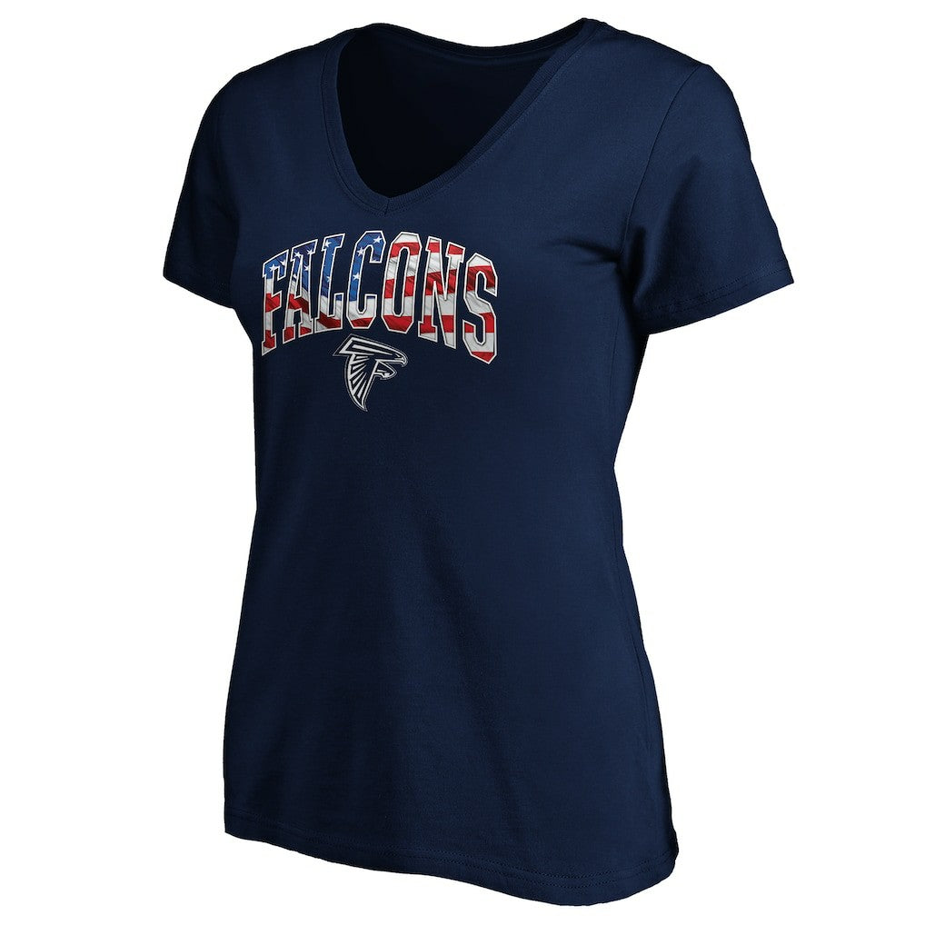 Atlanta Falcons Logo Women's Banner Wave V-Neck T-Shirt Navy - NFL