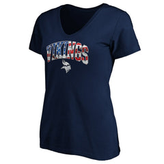 Minnesota Vikings Logo Women's Banner Wave V-Neck T-Shirt Navy - NFL