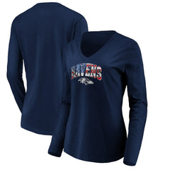 Baltimore Ravens Women's Banner Wave V-Neck Long Sleeve T-Shirt Navy - NFL