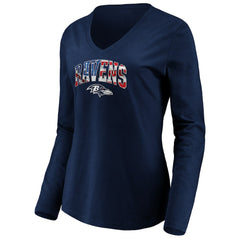 Baltimore Ravens Women's Banner Wave V-Neck Long Sleeve T-Shirt Navy - NFL