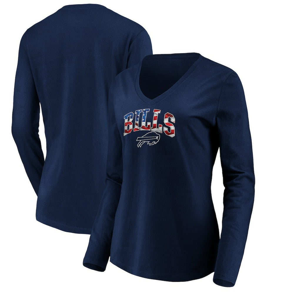 Buffalo Bills Women's Banner Wave V-Neck Long Sleeve T-Shirt Navy - NFL