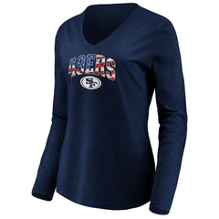 San Francisco 49ers Women's Banner Wave V-Neck Long Sleeve T-Shirt Navy - NFL