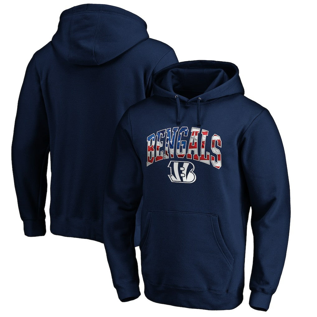 Cincinnati Bengals Banner Wave Fitted Pullover Hoodie Navy - NFL