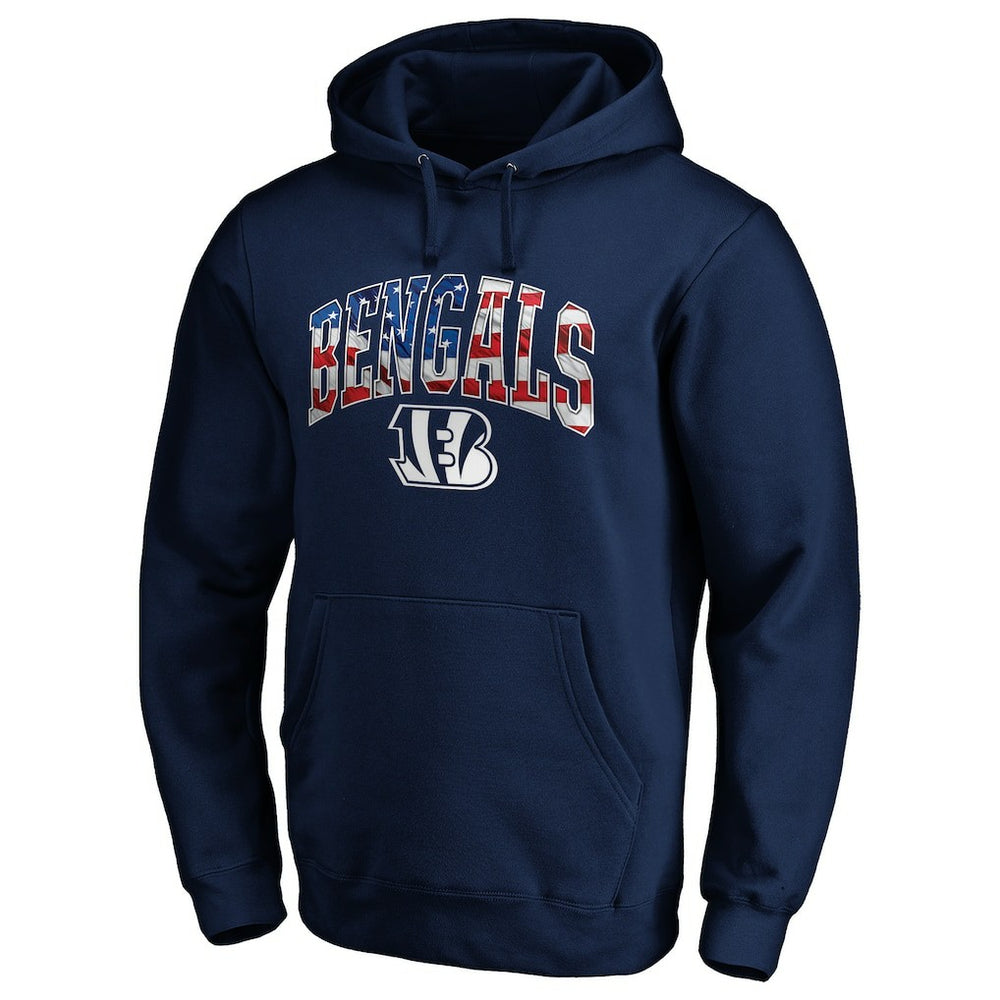 Cincinnati Bengals Banner Wave Fitted Pullover Hoodie Navy - NFL