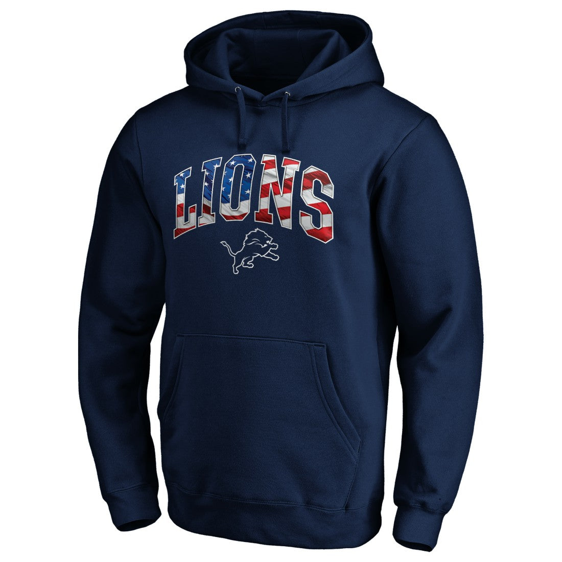 Detroit Lions Banner Wave Fitted Pullover Hoodie Navy - NFL