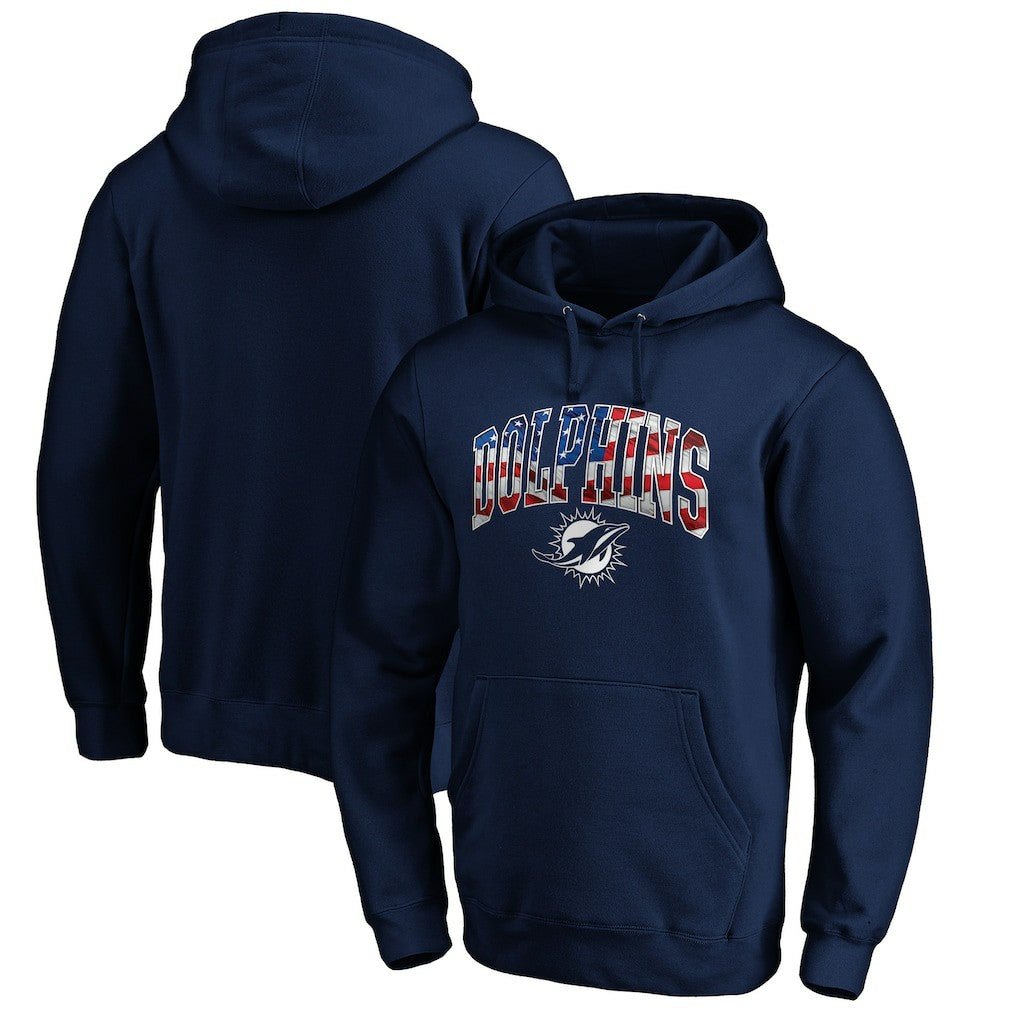 Miami Dolphins Banner Wave Fitted Pullover Hoodie Navy - NFL