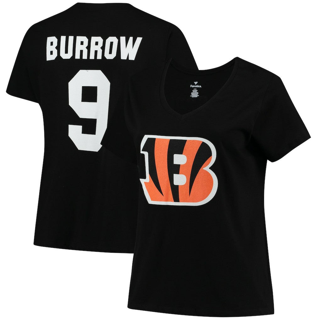 Joe Burrow Cincinnati Bengals Women's Plus Size Name & Number V-Neck T-Shirt Black - Fanatics