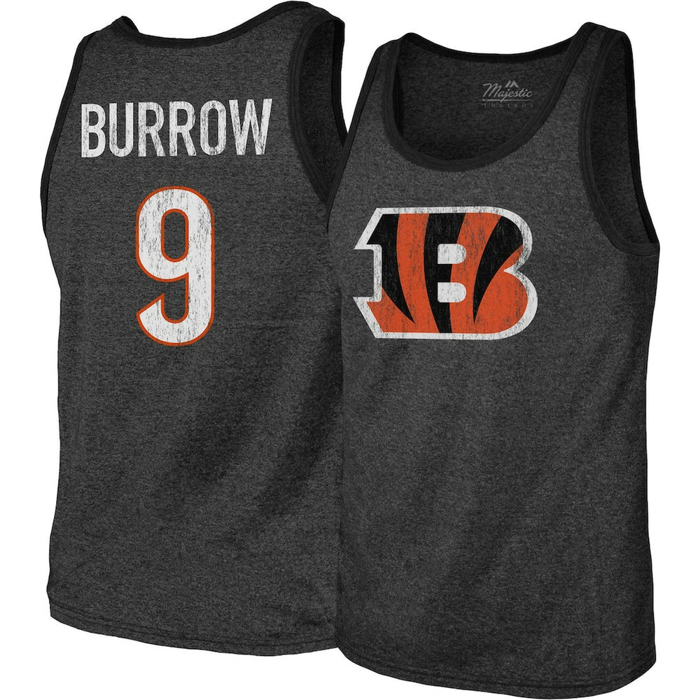 Joe Burrow Cincinnati Bengals Majestic Threads Name & Number Tri-Blend Tank Top Black - NFL
