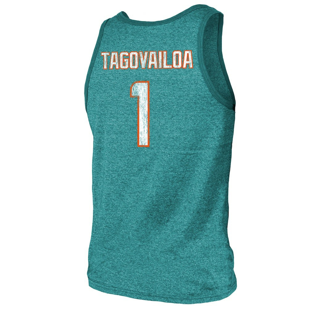 Tua Tagovailoa Miami Dolphins Majestic Threads Name & Number Tri-Blend Tank Top Aqua - NFL