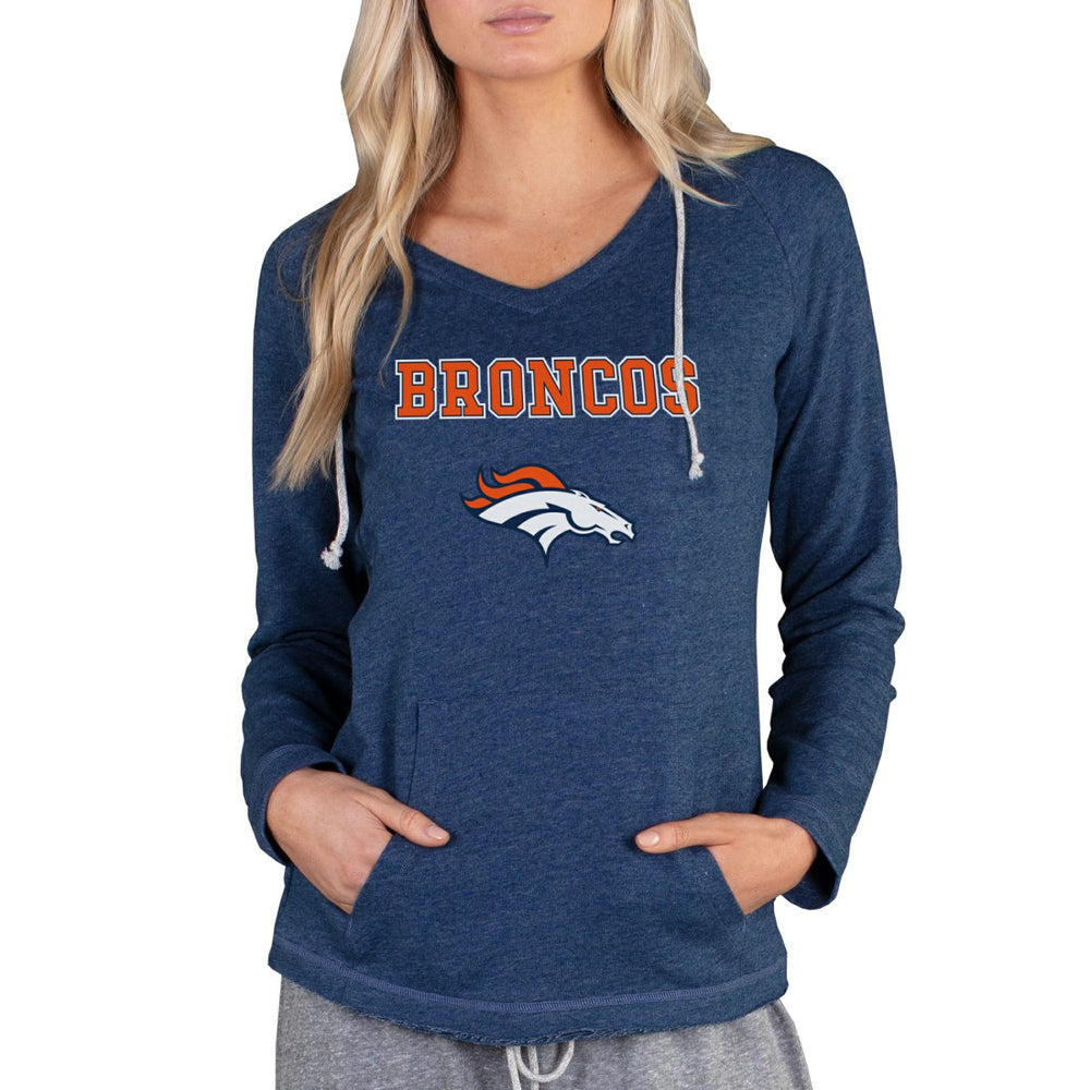 Denver Broncos Concepts Sport Women's Mainstream Tri-Blend Raglan Hoodie V-Neck Top Navy - NFL