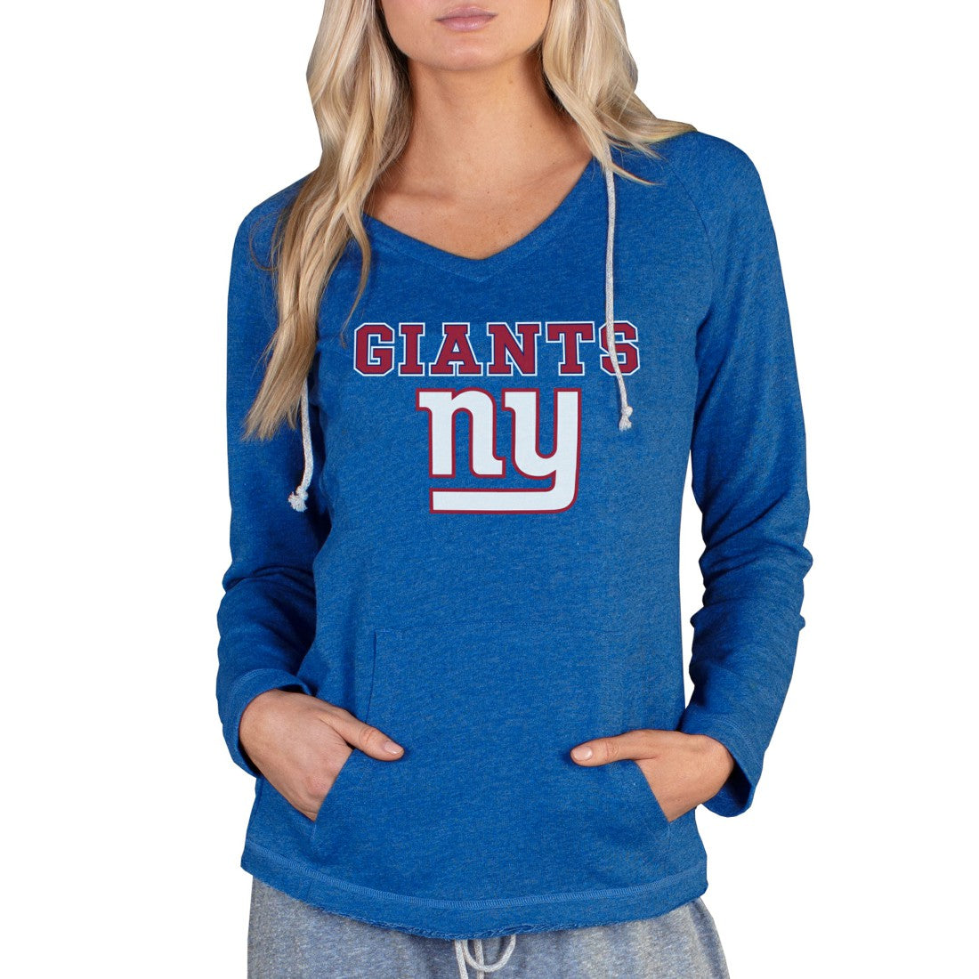 New York Giants Concepts Sport Women's Mainstream Tri-Blend Raglan Hoodie V-Neck Top Royal - NFL