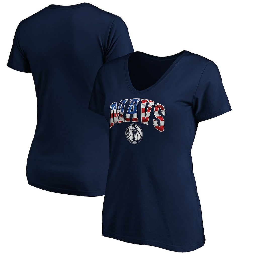 NBA - Dallas Mavericks Women's Banner Wave V-Neck T-Shirt - Navy