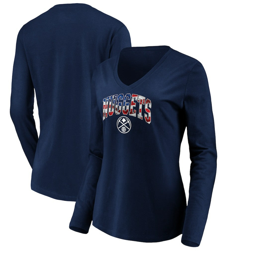 NBA - Denver Nuggets Women's Banner Wave V-Neck Long Sleeve T-Shirt - Navy