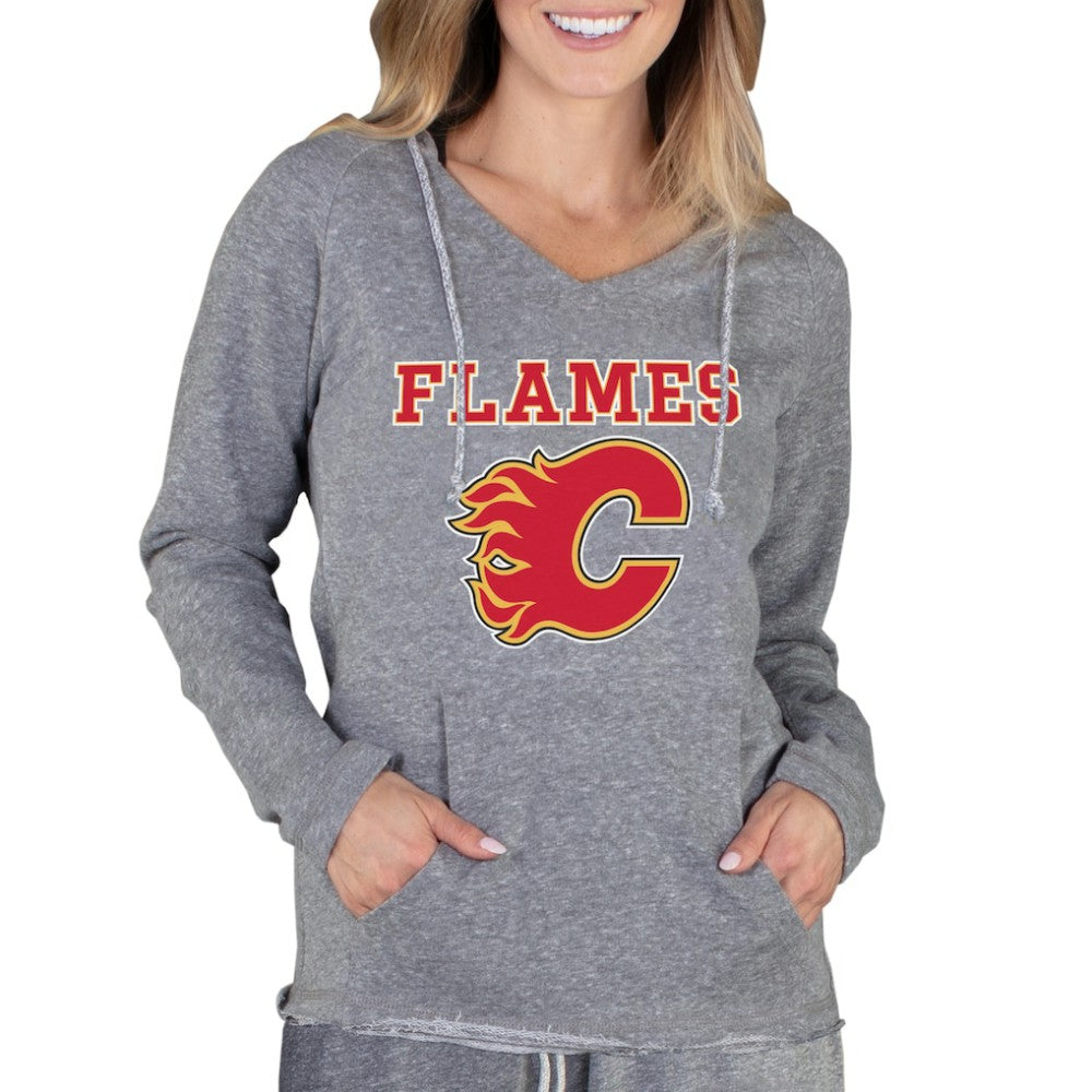 Calgary Flames - Concepts Sport Women's Mainstream Terry Tri-Blend Long Sleeve Hooded Top Gray