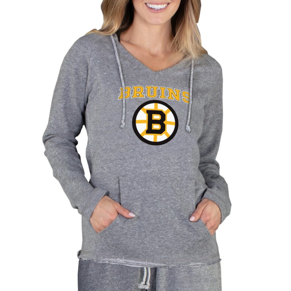Boston Bruins Concepts Sport Women's Mainstream Terry Tri-Blend Long Sleeve Hooded Top Gray