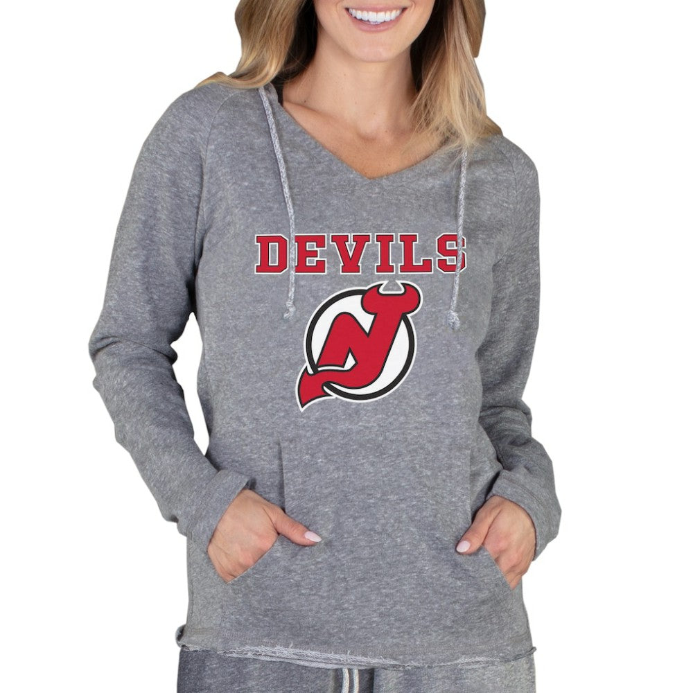 New Jersey Devils - Concepts Sport Women's Mainstream Terry Tri-Blend Long Sleeve Hooded Top Gray