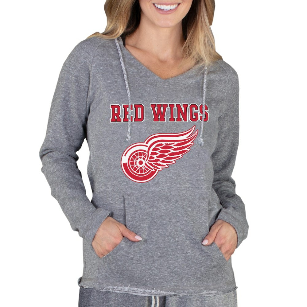 Detroit Red Wings - Concepts Sport Women's Mainstream Terry Tri-Blend Long Sleeve Hooded Top Gray