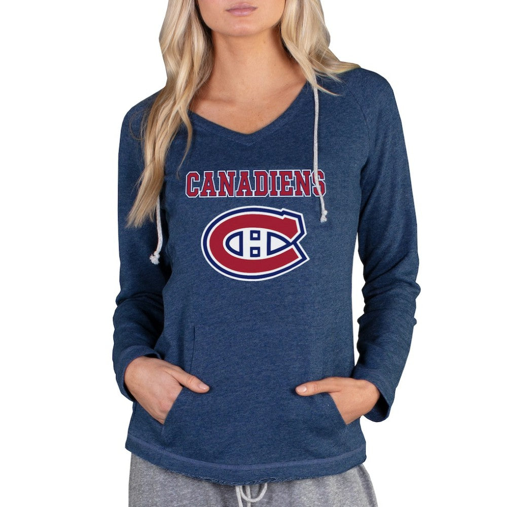 Montreal Canadiens - Concepts Sport Women's Mainstream Terry Tri-Blend Long Sleeve Hooded Top Navy