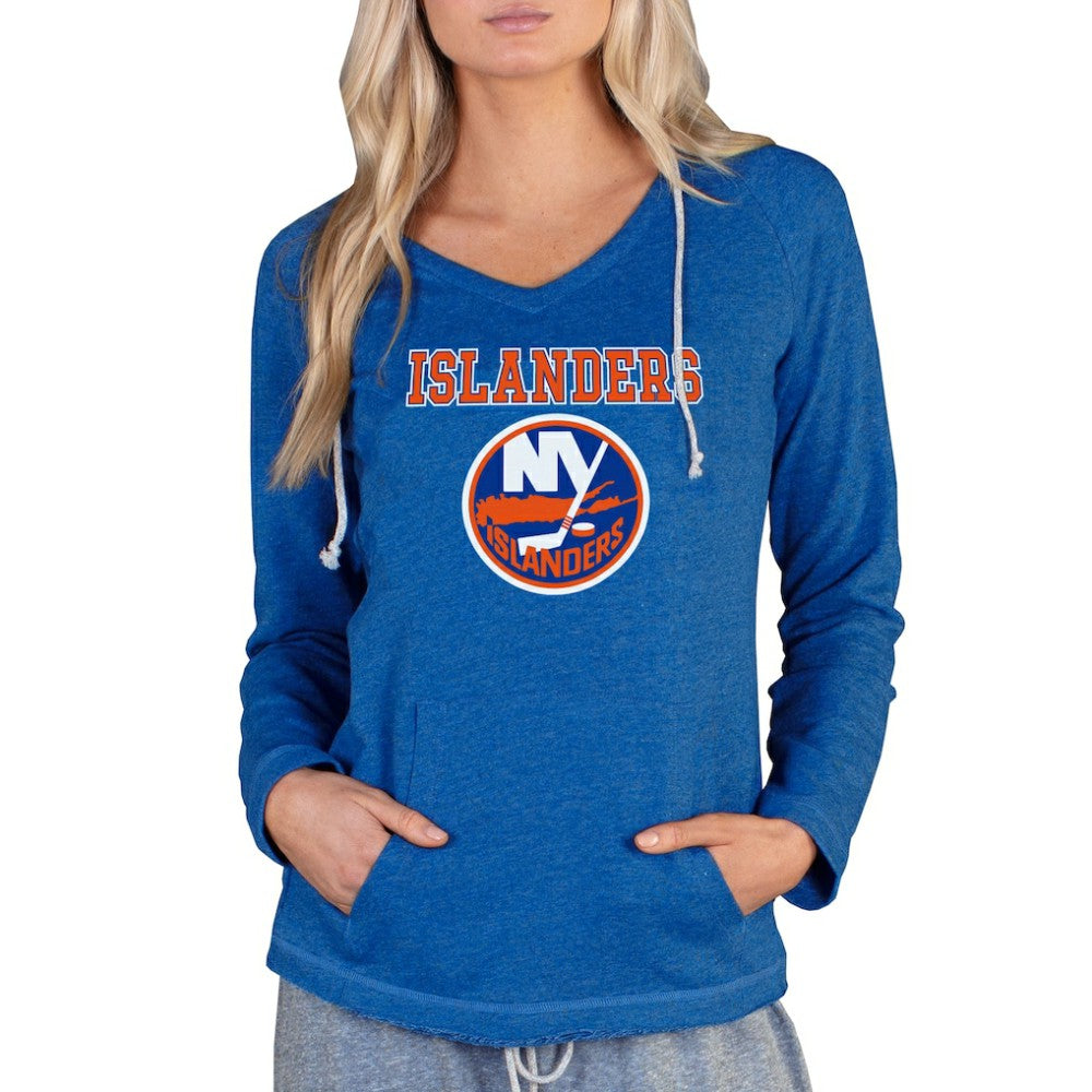 New York Islanders - Concepts Sport Women's Mainstream Terry Tri-Blend Long Sleeve Hooded Top Royal