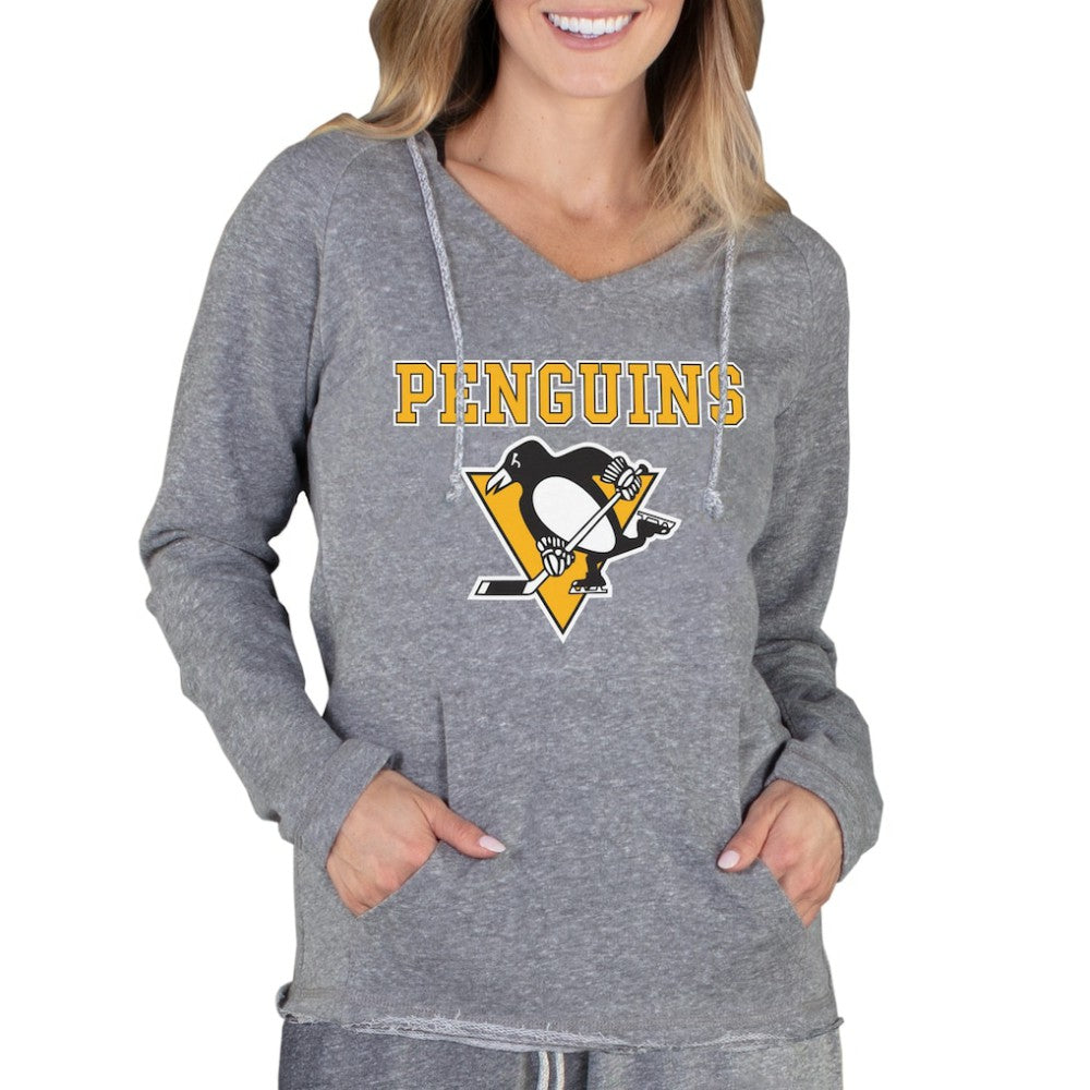 Pittsburgh Penguins Concepts Sport Women's Mainstream Terry Tri-Blend Long Sleeve Hooded Top Gray