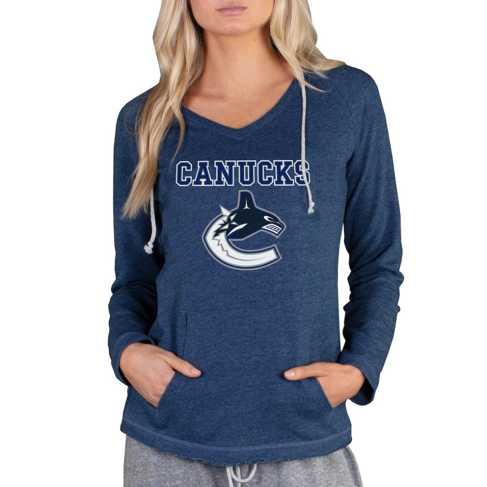 Vancouver Canucks - Concepts Sport Women's Mainstream Terry Tri-Blend Long Sleeve Hooded Top Navy