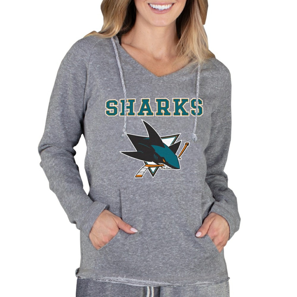 San Jose Sharks - Concepts Sport Women's Mainstream Terry Tri-Blend Long Sleeve Hooded Top Gray