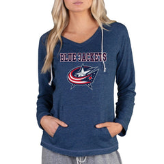 Columbus Blue Jackets - Concepts Sport Women's Mainstream Terry Tri-Blend Long Sleeve Hooded Top Navy