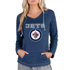 Winnipeg Jets - Concepts Sport Women's Mainstream Terry Tri-Blend Long Sleeve Hooded Top Navy