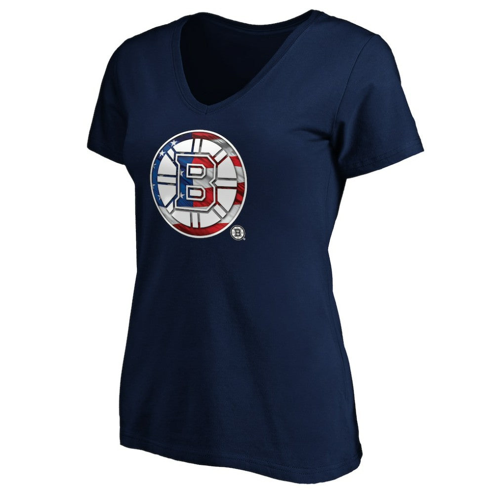 Boston Bruins Women's Banner Wave Logo V-Neck T-Shirt T-Shirt Navy