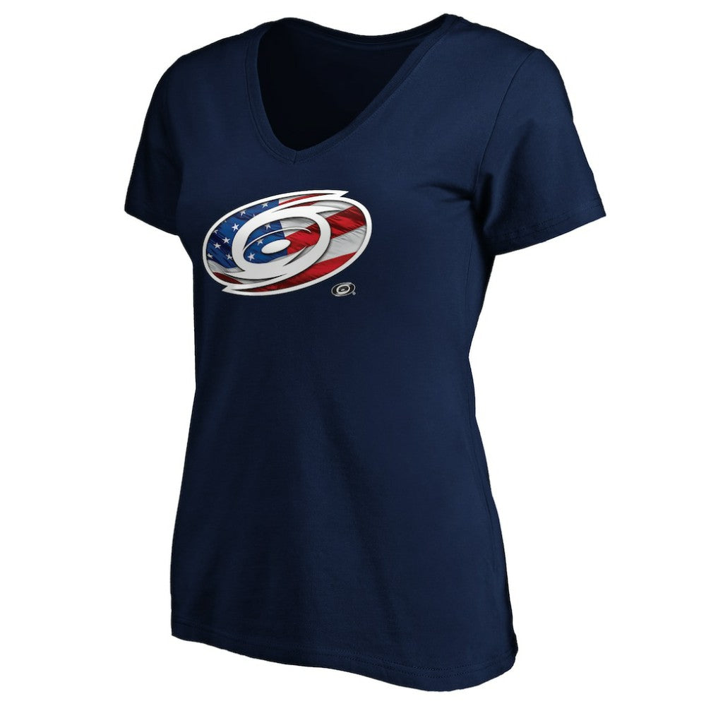 Carolina Hurricanes - Women's Banner Wave Logo V-Neck T-Shirt T-Shirt Navy