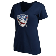 Florida Panthers - Women's Banner Wave Logo V-Neck T-Shirt T-Shirt Navy