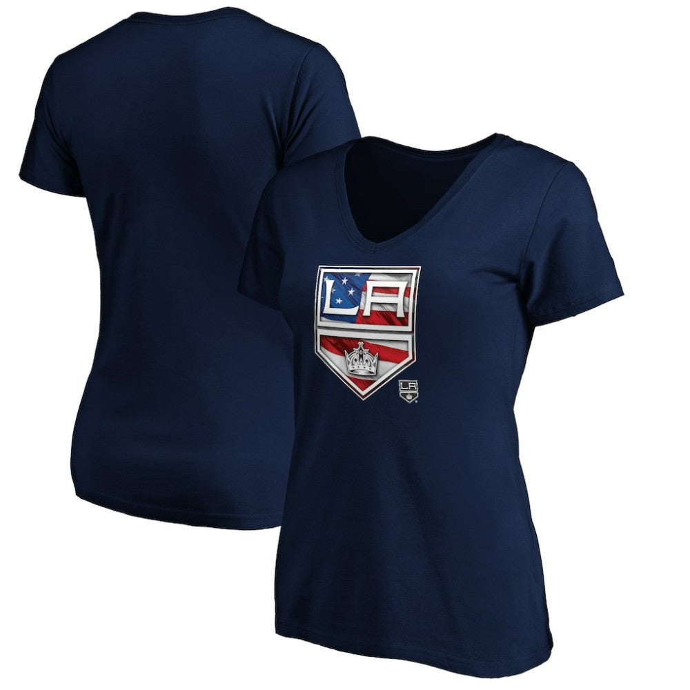 Los Angeles Kings - Women's Banner Wave Logo V-Neck T-Shirt T-Shirt Navy