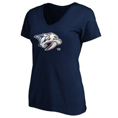 Nashville Predators - Women's Banner Wave Logo V-Neck T-Shirt T-Shirt Navy
