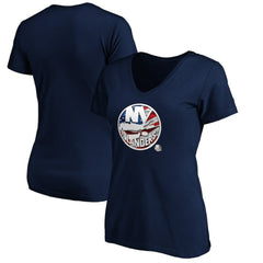 New York Islanders - Women's Banner Wave Logo V-Neck T-Shirt T-Shirt Navy