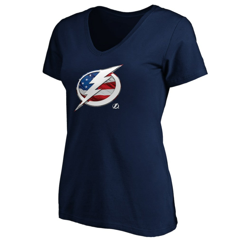 Tampa Bay Lightning - Women's Banner Wave Logo V-Neck T-Shirt T-Shirt Navy