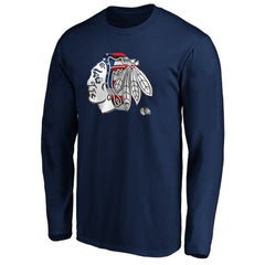 Chicago Blackhawks Banner Wave Logo Long Sleeve T-Shirt Navy