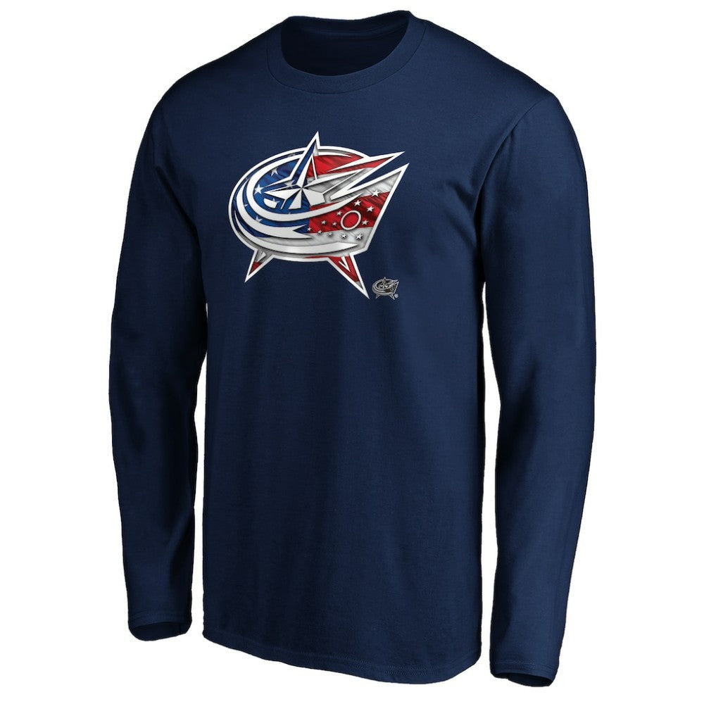 Columbus Blue Jackets - Banner Wave Logo Long Sleeve T-Shirt Navy