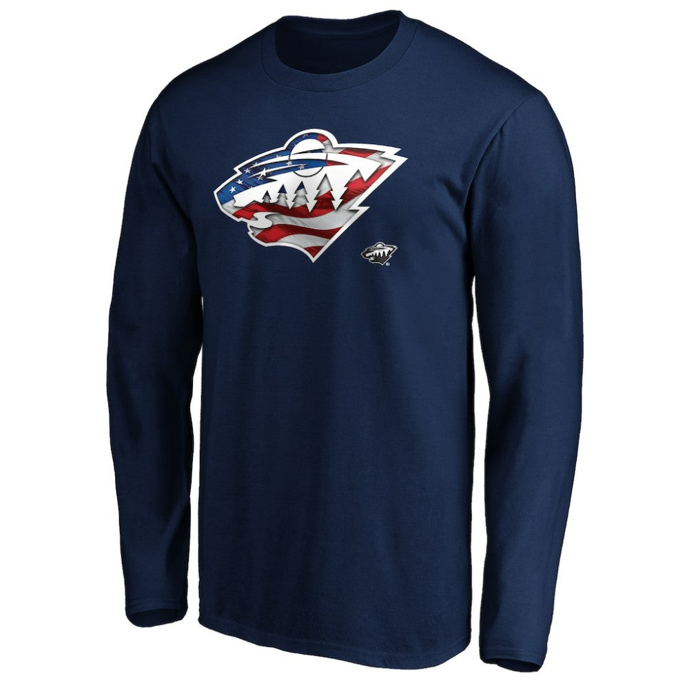Minnesota Wild - Banner Wave Logo Long Sleeve T-Shirt Navy