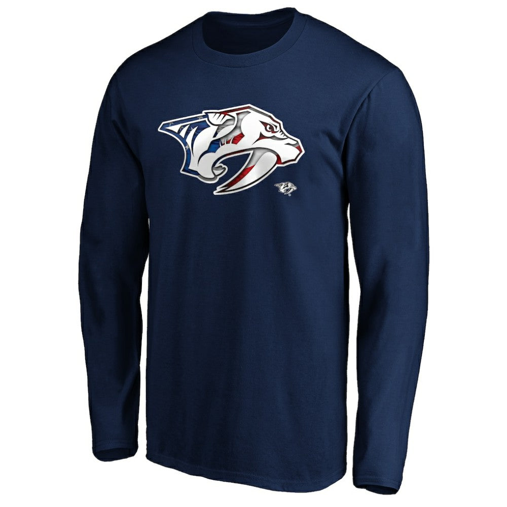 Nashville Predators - Banner Wave Logo Long Sleeve T-Shirt Navy