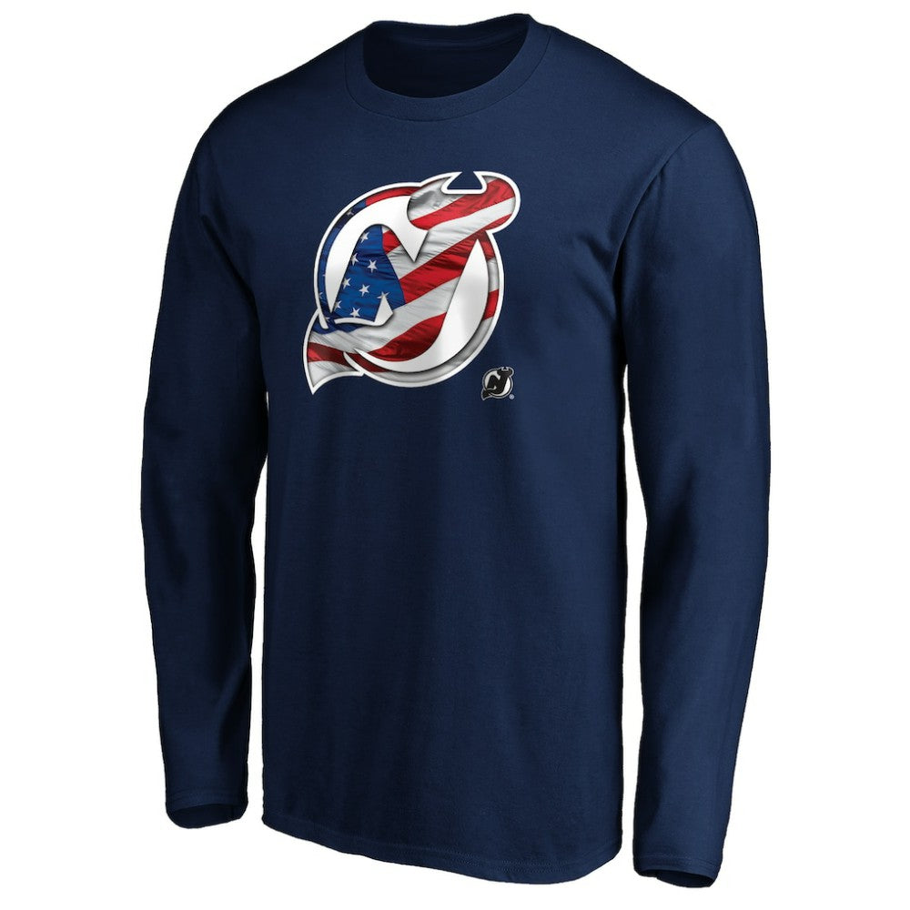 New Jersey Devils - Banner Wave Logo Long Sleeve T-Shirt Navy
