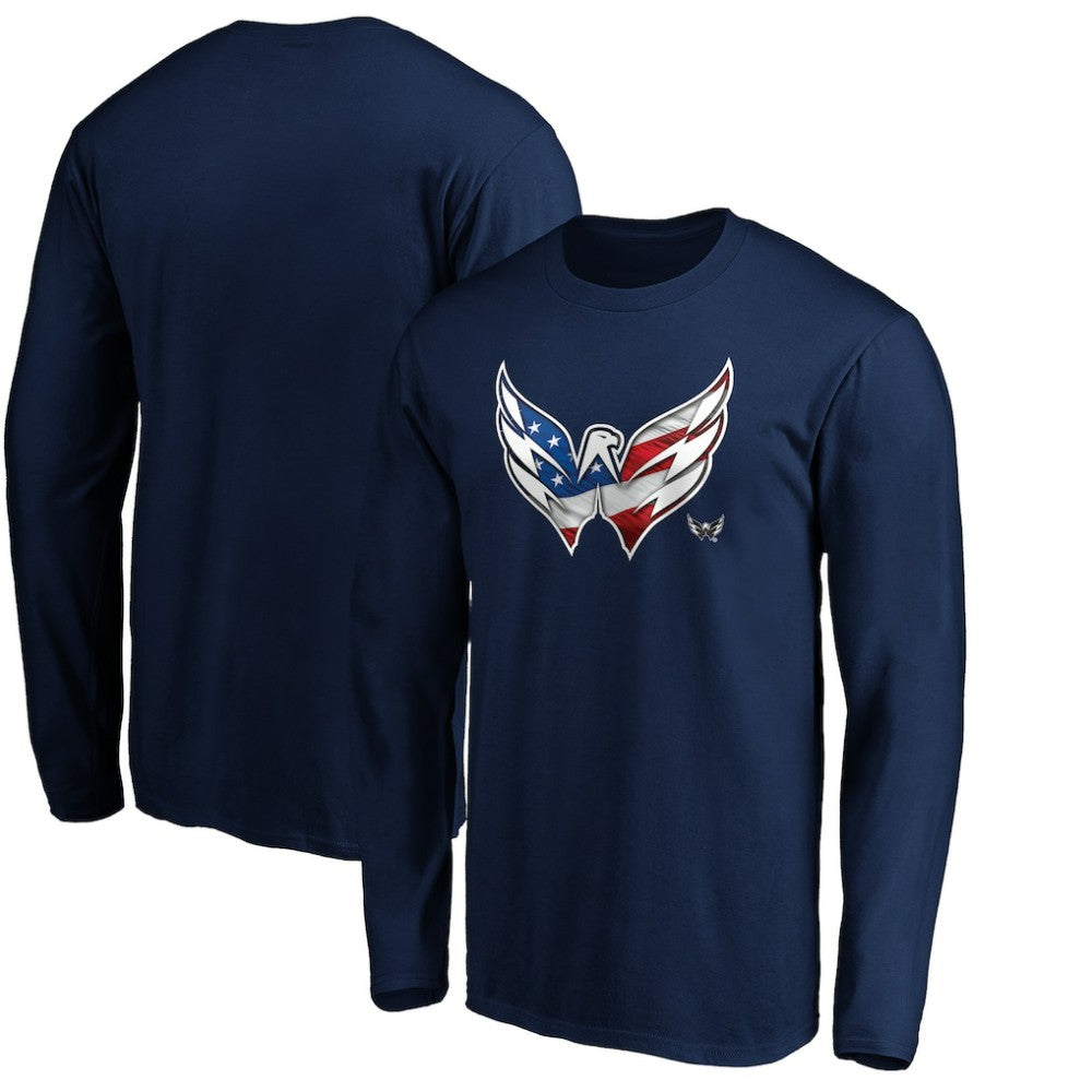 Washington Capitals Banner Wave Logo Long Sleeve T-Shirt Navy